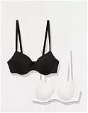 Amazon Essentials Damen Halbschalen-BH aus Baumwolle, 2er-Pack, Schwarz/Weiß, 75B