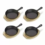 ECHTWERK Servierpfannen Set aus Gusseisen, Mini Pfännchen mit Servierbrett, Kleine Grillpfanne, Bereits eingebrannt, Für Backöfen, Grill und BBQ geeignet, 4tlg, Schwarz