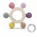 akolik Beißring Baby, BPA-frei Zahnungshilfe aus Silikon, Baby Spielzeug ab 0 3 6 9 Monate, Beissring Babys, Rassel Ruder Greifling Beißspielzeug, Erstausstattung Neugeborene, Geschenk Mädchen Junge