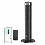 Pureborne 91CM Leiser Ventilator, 90° Oszillation Turmventilator, Standventilator mit Fernbedienung & WLAN, 4 Stufen & 4 Modi, 12H Timer Turmventilatoren für Schlafzimmer, Schwarz