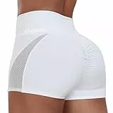 STARBILD Damen Sport Shorts mit Mesh Scrunch Butt, High Waist Leggings Kurze Push Up, Sommer Workout Hotpants für Gym Fitness Yoga, Netz - Weiß M