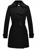 Wantdo Damen Trenchcoat Lang Mantel Frühling Winddicht Sommermantel Übergang Elegant Mäntel Frühlingsmantel Schulterklappen mit Gürtel Slim Fit Jacken Schwarz 36