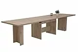 Hela Tische, Kulissentisch Esszimmertisch Lia, Dekor Sandeiche melaminbeschichtet, Wangengestell Holzdekor, 4 Einlegeplatten, ausziehbar 160-320x90cm