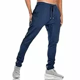 BROKIG Gym Jogginghose Sporthose Herren Lang mit Doppeltasche, Baumwolle Trainingshose Herren Fitness Slim Fit Hose (Navy Blau,L)