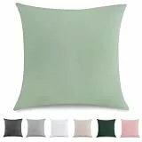 TOCOMOA Kissenbezug 40x40 cm 2er Set - 100% Gewaschene Baumwolle Kissenbezüge Oeko-TEX Zertifiziert, Leinenoptik und Atmungsaktiv Kissenhülle, Mint Grün Kopfkissenbezug mit Reißverschluss
