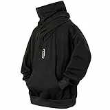 Eocicvvi Pullover Herren Rollkragen Hip Hop Fleece Pulli Kapuzenpullover Hoodie Sweater Sweatshirt Mit Kapuze Oversize Urban(Schwarz,XL)
