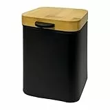 Relaxdays Kosmetikeimer Wandmontage, 3 l, Absenkautomatik, Inneneimer, Metall, Badezimmer Mülleimer eckig, schwarz/Natur