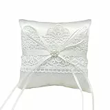 DOKRIN Ringkissen,15 cm weißes Ringkissen mit Spitzenschleife, Hochzeitszubehör, Requisiten, Geschenke