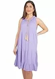 Seasons of April Ärmelloses Damen Musselin Kleid Mini Midi 100% Baumwolle mit Tasseln, Leicht & Locker, One Size - Buki (Flieder)