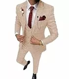 Solovedress Anzüge für Herren 3 Teilig Klassischer Karierter Herrenanzug Sakko Hose Weste für Hochzeiten und Geschäft (Beige,XL)