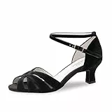 Anna Kern Tanzschuhe Damen Thea | Tanzschuhe Schwarz für Latein, Salsa, Bachata | Offener Absatzschuh (5 cm) aus Velourleder | Druckknopf-Schnalle | Designed in Italy | 40 EU