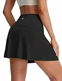 baleaf Tennisrock Damen 35cm Hoher Taille Golf 2 in 1 Athletic Active Running Skorts Röcke Taschen Sport Rock mit Shorts A-Linien-Trainingsrock Schwarz M