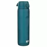ion8 1 Liter Trinkflasche mit Zeitmarkierungen, Auslaufsicher, Einhandöffnung, Sichere Verriegelung, Spülmaschinenfest, BPA-frei, Tragegriff, Leicht zu Reinigen, Fitness, Motivator Tiefblaugrün