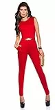 Koucla Damen Overall Jumpsuit Playsuit mit Schnalle (Rot, M)