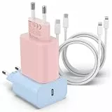 ZNBTCY 25W USB C Ladegerät(Hellblau+Hellrosa), Schnellladegerät, PD 3.0 Ladestecker mit iPhone Ladekabel 2M, schnellladekabel, Power Adapter mit Lightning Kable für iPhone 14 13 12 11 XS X 8P iPad