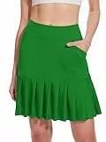M MOTEEPI Tennisrock Damen Hosenrock Skirts Skort 19' Knielang Ruffle Saum Rock mit Hose Drunter Rock Damen Fahrradrock Golfrock Hohe Taille mit 3 Taschen Grasgrün M