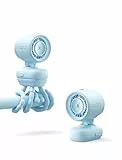 JISULIFE Mini-Ventilator für Kinderwagen, Tragbarer, Batteriebetriebener Kleinventilator zum Anklipsen mit Nachtlicht, 5 Geschwindigkeiten, LED-Anzeige, Abnehmbare, Flexible Halterung - Blau