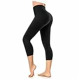 FuelMeFoot 3/4 Leggings Damen High Waist Schwarz Capri Leggins Blickdicht für Sport Yoga Gym.A1-Schwarz S/M