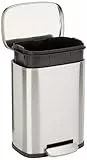Amazon Basics Mini-Abfalleimer, rechteckig, schmutzabweisend, mit Soft-Close-Fußpedal, gebürsteter Edelstahl, für Badezimmer und kleine Räume, 5 l, satiniert, 18.5 x 21.6 x 29.9 cm (L x B x H)