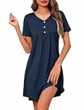 Crewhpo Nachthemd Damen Kurz Negligee Baumwolle Kurze Ärmel Nachtkleid mit V-Ausschnitt Nachtwäsche Sommer für Frauen Schlafshirt Sleepshirt Schlafhemd Bequeme