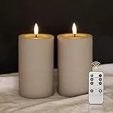 Lucoza 2er Set Outdoor LED Kerzen, 12,7cm Wasserdichte Flammenlose Kerzen mit Timer und Fernbedienung, Batteriebetriebene im Freien Stumpenkerzen für Innen Außen, Dekor für Garten Balkon, Grau