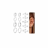 CASSIECA 9 Paar Ohrring Set, Ohrstecker Silber, 316L Chirurgenstahl Medizinische Ohrringe Set Cubic Zirkonia Runde Ohrstecker Hypoallergene Knorpel Huggie Hoop Ohrringe Mehrfach-Piercing