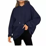KOG Hoodie Damen Baumwolle Sweatshirt mit Kapuze Einfarbig Kapuzenpullover Elegant Oberteil Hooded Sweatshirt Basic Kleidung Freizeit Frau Mode Regular Pullover Marine 3XL