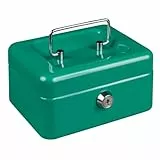 Burg-Wächter Geldkassette abschließbar mit Schlüssel und Hartgeldeinsatz, Klein, Stahlblech, Money 5015, Türkis-Grün