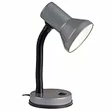 Brilliant Tischlampe mit Flexarm in grau - Tischleuchte mit eintsellbarem Kopf - einfaches Ein - und ausschalten durch Kippschalter - Mit E27-Fassung, für LED-Leuchtmittel geeignet (wechselbar)