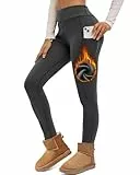 Havideto Thermo Leggings Damen Winter High Waist Fleece Gefüttert Leggins Warme Dicke Plüsch Leggings Stretch Blickdicht mit Taschen Grau XL
