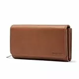 Frentree® Damen Geldbörse aus echtem Nappaleder, großes Leder Portemonnaie mit RFID-Schutz, weiches Echtleder Portmonee, viele Fächer, Braun