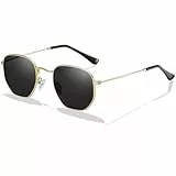 LOJUDI Polygon Sonnenbrille Damen Herren Polarisiert - Metallrahmen Eckig Retro Sonnenbrille-Gold/Schwarz