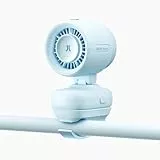 JISULIFE Mini-Ventilator zum Anklipsen am Kinderwagen, Tragbarer Batteriebetriebener Kleiner Ventilator mit Nachtlicht, 5 Geschwindigkeiten, LED-Anzeige, Abnehmbare Flexible Halterung - Blau