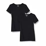 Amazon Essentials Damen T-Shirt Regular Fit mit kurzen Ärmeln und V-Ausschnitt, 2er-Pack, Schwarz, XL