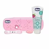 Chicco Oral Set inklusive Zahnbürste und Zahnpaste Erdbeere mit Flourid, rosa, 2 Stück (1er Pack)