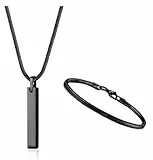 YADOCA Kette Herren Bar Anhänger Edelstahl Halskette und Armbänder für Männer Frauen 3mm Schlangenkette Halskette und Schlangenkette Armband Set Länge 55cm Silber/Schwarz