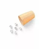 DELALO Würfelbecher aus Echtleder – inkl. 6 Würfeln (16 mm), 9 cm, Hochwertig für Würfelspiele (Natur)
