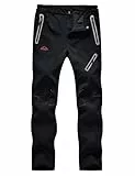 donhobo Damen Winter Wanderhose Wasserdicht Softshellhose Outdoorhose Winddicht Warm Gefüttert Skihose Trekkinghose Snowboardhose Funktionshose (Rein Schwarz, L)