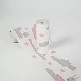 A.S. Création Lovely Kids Bordüre selbstklebend Dreamy Bunny Wandbordüre mit niedlichen Hasen, Wolken und Sternen für Babyzimmer Wandtattoo für Mädchen und Jungen in weiß, rosa, grau