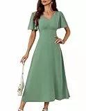 GRACE KARIN Hochzeitsgast Leichte Cool Kleid V-Ausschnitt Kurzarm Maxikleid Sexy Strandkleid Elegany Cocktail Club Disco Kleid Hellgrün M