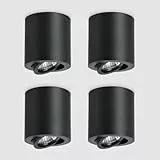 FORCOSO Aufbauspot Schwarz 4 Stück, Aufbaustrahler Schwenkbar, Aufputz Deckenspots mit GU10 Fassung, Metall Spot Deckenleuchte, Spotlight für Wohnzimmer Küche Flur Schlafzimmer Büro Hotel