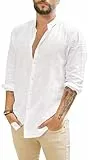 Friptspyg Leinenhemd Herren Hemd Langarm Baumwolle Leinen Hemden Button-Down Freizeithemden Casual Regular Fit Sommerhemd, Weiß L