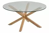 AC Design Furniture Heather Runder Couchtisch aus Glas mit Gekreutzem Metallsockel in Eichenoptik, Ø: 82 x H: 40 cm, Wohnzimmertisch Glas, Sofatisch für das Wohnzimmer