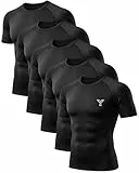 YESWEL 5 Pack Kompressionsshirt Herren Kurzarm, Funktionsshirt Atmungsaktiv, Schnelltrocknendes T-Shirt Männer, Laufshirt Baselayer Sportshirt für Fitness & Gym (Schwarz，M)