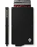 AKIELO Kartenetui mit RFID Schutz und Geschenkbox – Minimalistische Geldbörse Herren – Kompakte Wallet und Kontaktloser Kreditkartenschutz (Alpha - Schwarze Ausgabe)