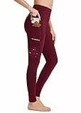BAYGE Damen Sport Leggings Winter Hohe Taille Fleece Gefüttert Wasserdicht Blickdicht Bauchkontrolle Slim Fit Yogahose Sporthose Sweathose Fitnesshose mit Taschen, Rot, M
