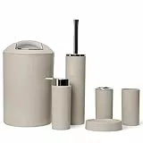 6tlg Badset Badezimmer Zubehör Set Organizer: Seifenspender, Zahnputzbecher, Kosmetikeimer, WC Bürste und Halter, Seifenschale, Mülleimer, Zahnbürstenhalter, Badgarnitur (Beige Design 2a)