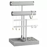 Josmimic Schmuck Organizer mit 3 Ebenen - Grau Schmuckständer Armbänder, Abnehmbarer T-Steg Schmuck Ständer, Samt-Armbandhalter, Schmuckhalter für Armband, Halskette, Uhren, Ringe