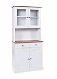 Inter Link – Vitrinenschrank – Buffet-Schrank – Esszimmerschrank – Geschirrschrank - Laudhausstil – Massivholz FSC – 4 Türen – 2 Schubladen – Westerland - 5.2, Weiss / Sepia