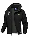donhobo Herren Übergangsjacke Regenjacke Atmungsaktiv Wasserdicht Winddichte Funktionsjacke Outdoor Softshell Mantel Freizeitjacke mit Kapuze (01Schwarz, L)